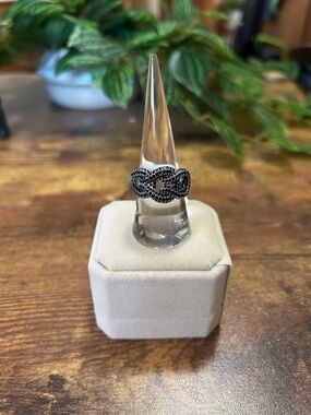 Bomb Party OG Knot Ring, Black Onyx on Hematite, Size 7